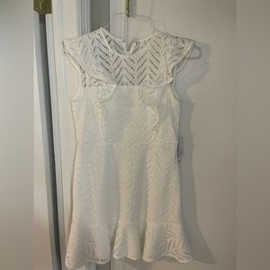 Aqua White Lace Inset Ruffle Dress Small